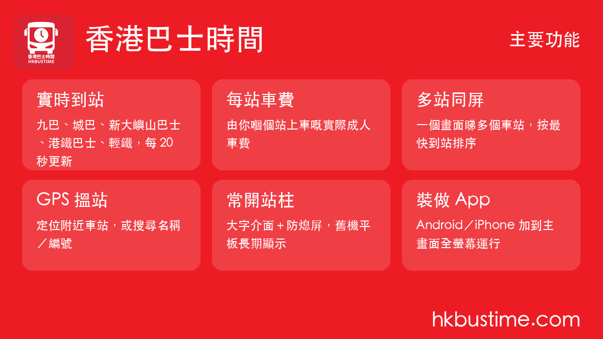 香港巴士時間主要功能一覽